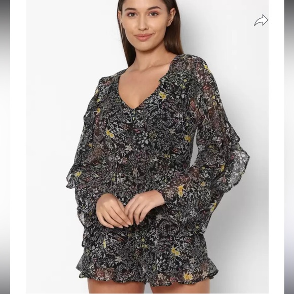American Eagle Outfitters Floral Ruffled Romper Jumpsuit Sz 12 - Picture 13 of 16